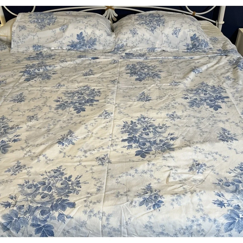 Laura Ashley Cottage Sophia Cotton Queen Duvet & 2 Standard Shams Shabby Chic